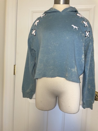 UNDERCOVER Felpa con cappuccio Victoria's Secret ROSA ritagliata con lacci cravatta tintura taglia logo Med ritaglio