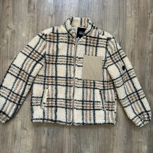 NWT Native Youth Men's Check High Pile Fleece Jacket Beige Size XL New - Picture 1 of 10