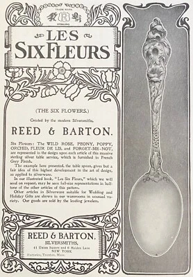 REED & BARTON LES SIX FLEURS 6 Flowers Silver Spoon Design Pattern 1902 Print Ad - Image 1 of 3