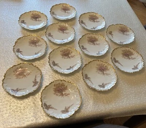 Juego de 12 Platos LRL Limoges Francia Pintados a Mano Borde Vieira Dorado - Imagen 1 de 6