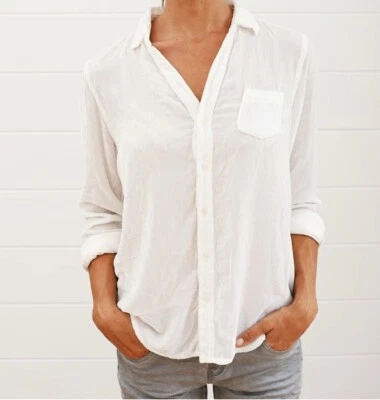 CP Shades Sloane Velvet Button Down Shirt Blouse | White | Women’s Size Large  - Изображение 1 из 4