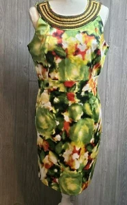 Alfani Sz 12P Floral Sleeveless Dress Beaded Cleopatra Neckline Multi-Color - Picture 1 of 8