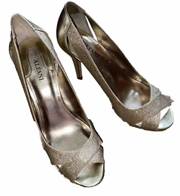 Zapato Alfani Fairfax Tacón Alto Dorado Brillo Punta Abierta Para Mujer 7.5M Baile de graduación Vacaciones Foto 1 de 4