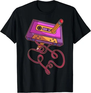 80s Cassette Tape Pencil 1980s Retro Vintage Throwback Music Gift Unisex T-Shirt - Picture 1 of 4