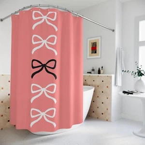 Pink with White & Black Bows Shower Curtain - Bathroom Decor, Chic & Elegant - Picture 1 of 5