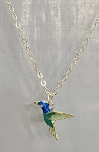 Designer 925 Silber Ton Kolibri Vogel Anhänger Kette Halskette Neu ohne Etikett - Bild 1 von 9