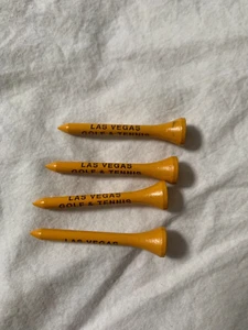 Las Vegas Golf & Tennis Golf Tees 2 1/4" Wood Yellow Lot of 4 Tees Betheada MD - Picture 1 of 4