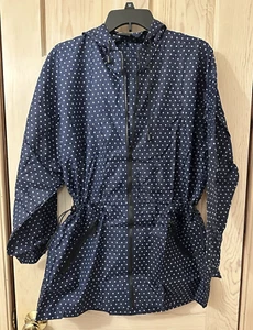 Shed Rain Packable Anorak Jacket Lightweight Travel Bitty Dot Navy Blue M/L Hood - Picture 1 of 11
