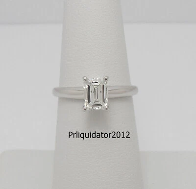 1CT Natural Emerald Diamond Solitaire Engagement Wedding Ring 14K White Gold - Image 1 of 4