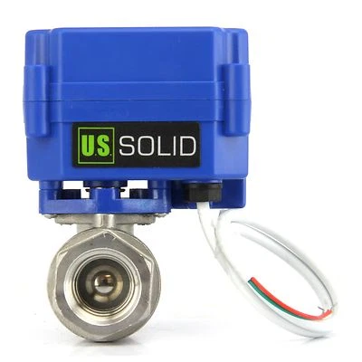 U.S. Solid Motorized Ball Valve 1/2in Full Port SS 9-24V NC Auto Return