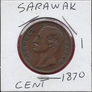 SARAWAK BRITISH PROTECTORATE 1 CENT 1870 RULER CHARLES J. BROOKE,HEAD LEFT,C.BRO - Picture 1 of 2