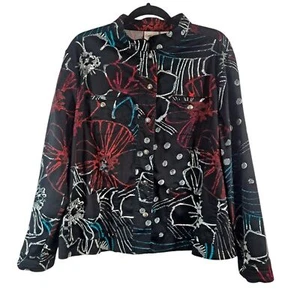 Chico's schwarze mehrfarbige geblümte Jacke mit Knöpfen und Taschen Damen Übergröße 3/XL  - Bild 1 von 8