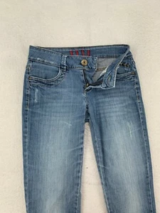 Elle Jeans Womens Size 2 Embellished Straight Light Wash Distressed Faded Denim - Picture 1 of 12