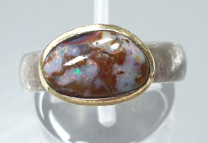 925 Silber Ring Handarbeit Unikat Boulder Opal unbehandelt RG 57/18,1 mm
