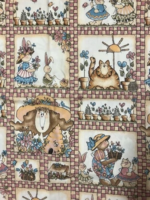 Quick As A Wink MM Fabric 63 x 62 Gardening Bunny Cat Bear Spring Rebecca Carter - Image 1 of 4