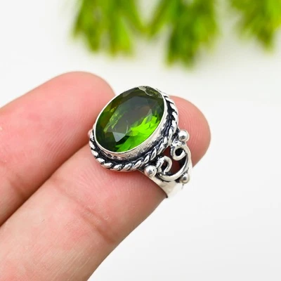 Green Peridot Gemstone 925 Sterling Silver Ring Handmade Jewelry Ring For Gift - Image 1 of 4