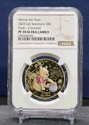 Salomón 2025 ~ Disney's Winnie The Pooh - NGC PF70 UC COLOR ORO 24K no nuevo Foto 1 de 4