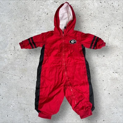 罕见 复古 初学者 Georgia Bulldogs 新生儿 红色 全拉链 连帽 睡觉 整体 — 第 1/4 张图片