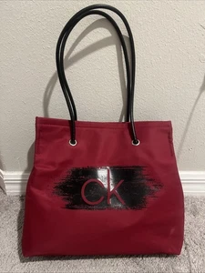 Calvin Klein Red Tote Bag – Nylon Shoulder Purse CK Logo, Lightweight Handbag - Picture 1 of 9