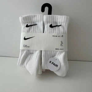 NIKE Boys Socks Crew Cushioned School Everyday 6 Pair Shoe Size 10C-3Y White  - Picture 1 of 2