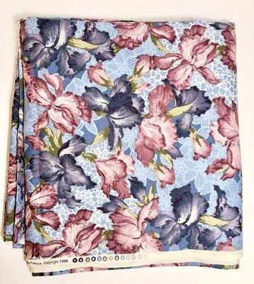 De Colección Kona Bay Telas Iris Algodón 1999 4+ Yardas Floral Azul Granate Edredón Coser Foto 1 de 3