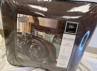 Juego de edredón de microfibra bordado de 8 piezas marrón salvia verde azulado Foto 1 de 4