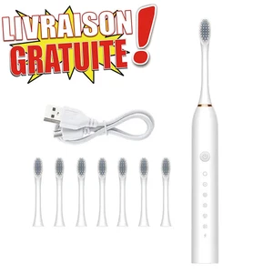 Brosse à dents sonique électrique + 8 têtes recharge USB étanche IPX7 livraison - Imagen 1 de 7