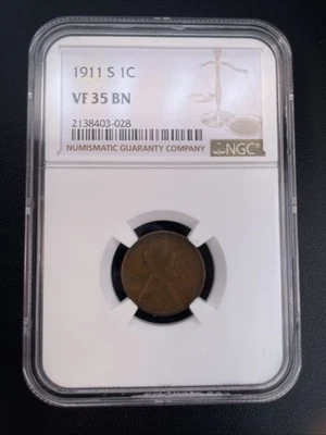 1911 S 1c Lincoln Wheat Cent Penny Coin NGC VF35 BN - Image 1 of 4