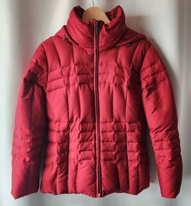 CALVIN KLEIN Rosso Cremisi Puffer Giacca Invernale Cappotto Cappuccio Rimovibile Donna M - Foto 1 di 24