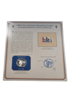 1983-S Los Angeles Olympics Silver $ Proof PCS Panel con francobollo - 90% argento - Foto 1 di 7