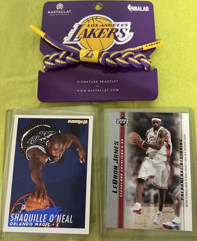 LOS ANGELES LAKERS -SIGNATURE BRAIDED BRACELET + 2 Mint vintage Cards included! Cover
