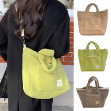 Plush Shoulder Bag Fluffy Faux Fur Tote Bag Fleece Handbag Solid Color Warm