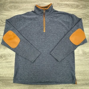 Orvis Sweater Mens Large Blue 1/4 Zip Knit Elbow Patches Rugged Outdoors Casual - Picture 1 of 13