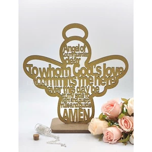US 4/12 Wood Religious Guardian Angel Centerpiece w\Stand Baby Shower Home Decor - Picture 1 of 4