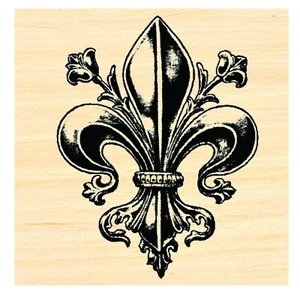 P46 Fleur de lis  rubber stamp Wood mounted - Picture 1 of 3