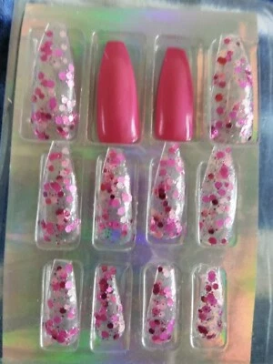 Ballerina Coffin Stiletto Long Rose Pink  "🌹 Kiss" Artificial Nail Tip - Image 1 of 4