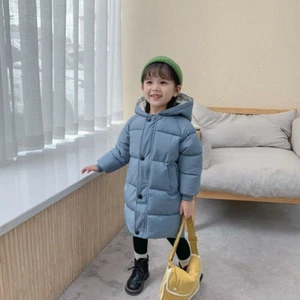 Kids Jacket Hooded Warm Coat Outerwear Girls Boys Winter Long Cotton Down Coats - Picture 1 of 9