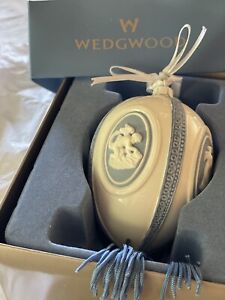 New Wedgwood Egg in Blue Cameo Boxed Jasperware Ball Ornaments by Wedgwood 7"