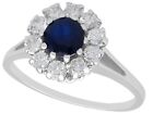 0.78ct Sapphire & 0.74ct Diamond 18ct White Gold Dress Ring Antique