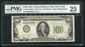 FR. 2152-Blgs* 1934 $100 *STAR* LGS LIGHT GREEN SEAL FRN NEW YORK, NY PMG VF-25 - Picture 1 of 2