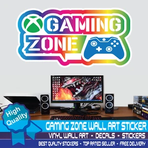 Gaming Zone Wall Stickers x box One Controller Gamer Vinyl Decals Kids Bedroom - Picture 1 of 3