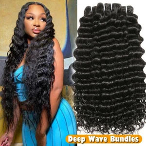 Unprocessed 3Bundles Deep Wave Human Hair Extensions Brazilian Virgin Weft THICK - Picture 1 of 18