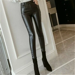 Women Faux Leather Pants Trousers Leggings PU Slim High Waist Skinny Sexy - Picture 1 of 14