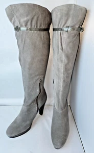 Nine & Co JJ Dafine boots knee high gray calf buckle ankle zipper 4.5 inch heels - Picture 1 of 24