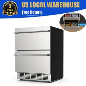 Double Drawer Stainless Steel Wine Fridge Indoor & Outdoor Beverage Refrigerator - Picture 1 of 7