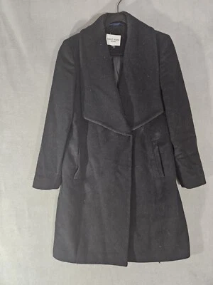 Abrigo para mujer Cole Haan mediano guisante negro mezcla de lana trinchera largo cuello grande Foto 1 de 4