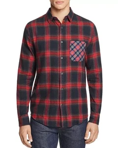 Sovereign Code Men's Local Legend Mixed-Print Flannel Reg-Fit Shirt Black/Red-M - Picture 1 of 10
