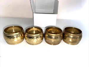Vintage Brass Napkin Rings Mid Century Modern Set of 4 Hammered 1 1/2" - Picture 1 of 12