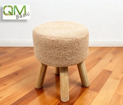 Schminkhocker Plüsch Beige 40 cm Hocker für Schminktisch Polster Sitzhocker Holz - Bild 1 von 4