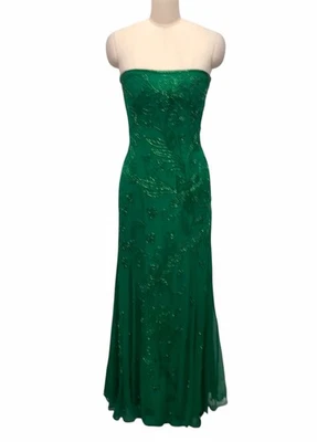 Vestido De Colección Años 90 Y2K Cache Verde Esmeralda Con Cuentas 100% Seda Hada Formal Talla S Foto 1 de 4